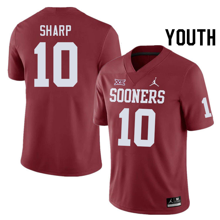 Youth #10 Bauer Sharp Oklahoma Sooners College Football Jerseys Stitched-Crimson